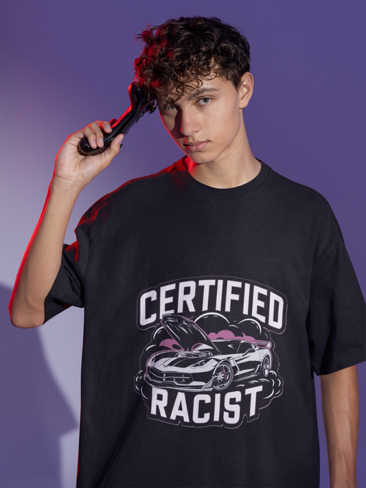 CERTIFIED RACIST French Terry Cotton Black Oversized T-Shirt